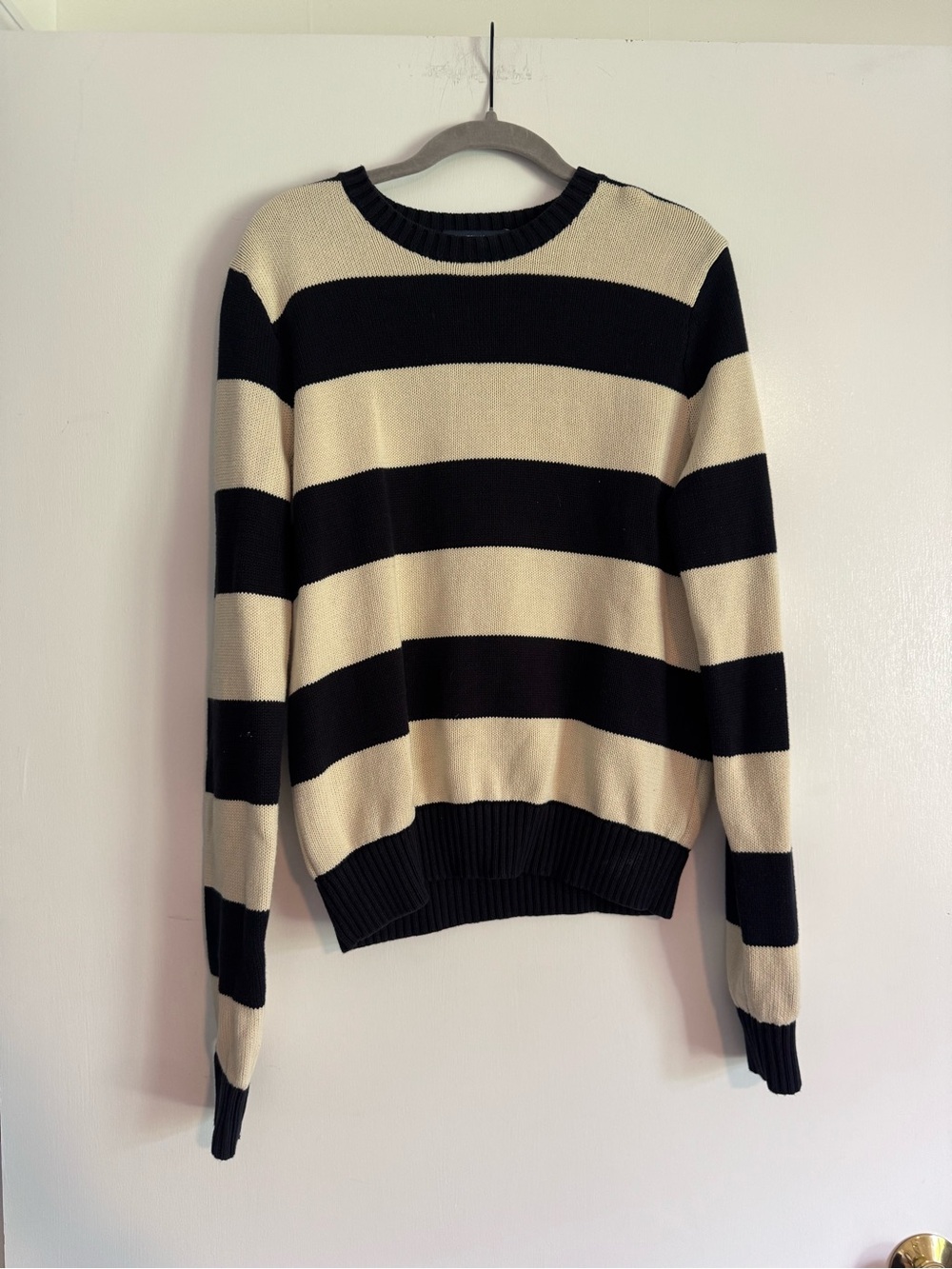 Brandy Melville Navy and Cream Cotton Sweater